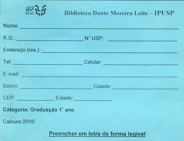 Formulário para cadastro dos calouros - 2010